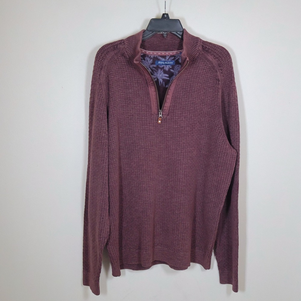 Tommy Bahama Sweater Quarter Zip Men Size XL Purple‎ Basketweave  Elbow Patches - Picture 6 of 9